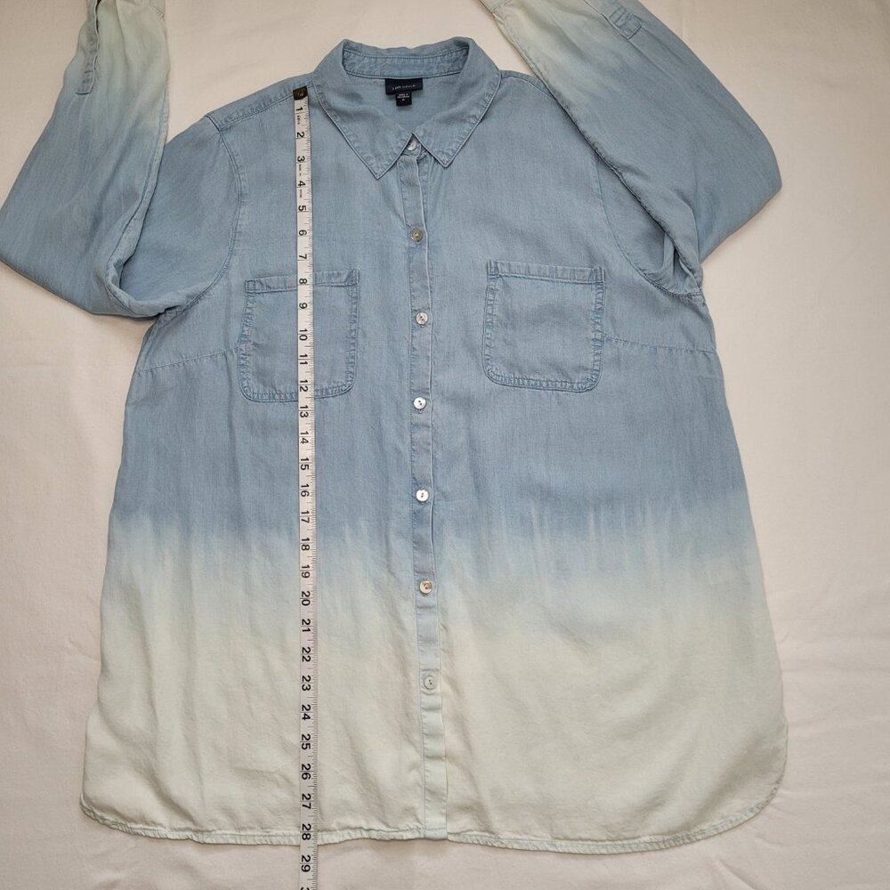 J.Jill Womens Button-Down Tunic Shirt Denim Ombre Blue White Chambray Coastal - Picture 10 of 12